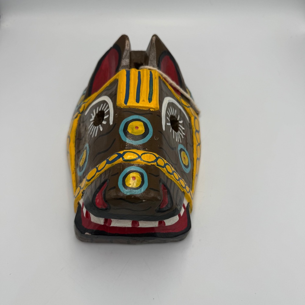 Vintage Guatemalan Hand Carved Wood Mask Folk Art Painted Horse Wall Decor 8in